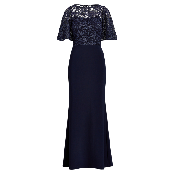 ralph lauren lace panel jersey gown