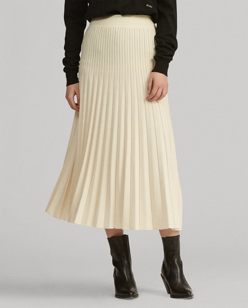 Pleated Merino Wool Midi Skirt
