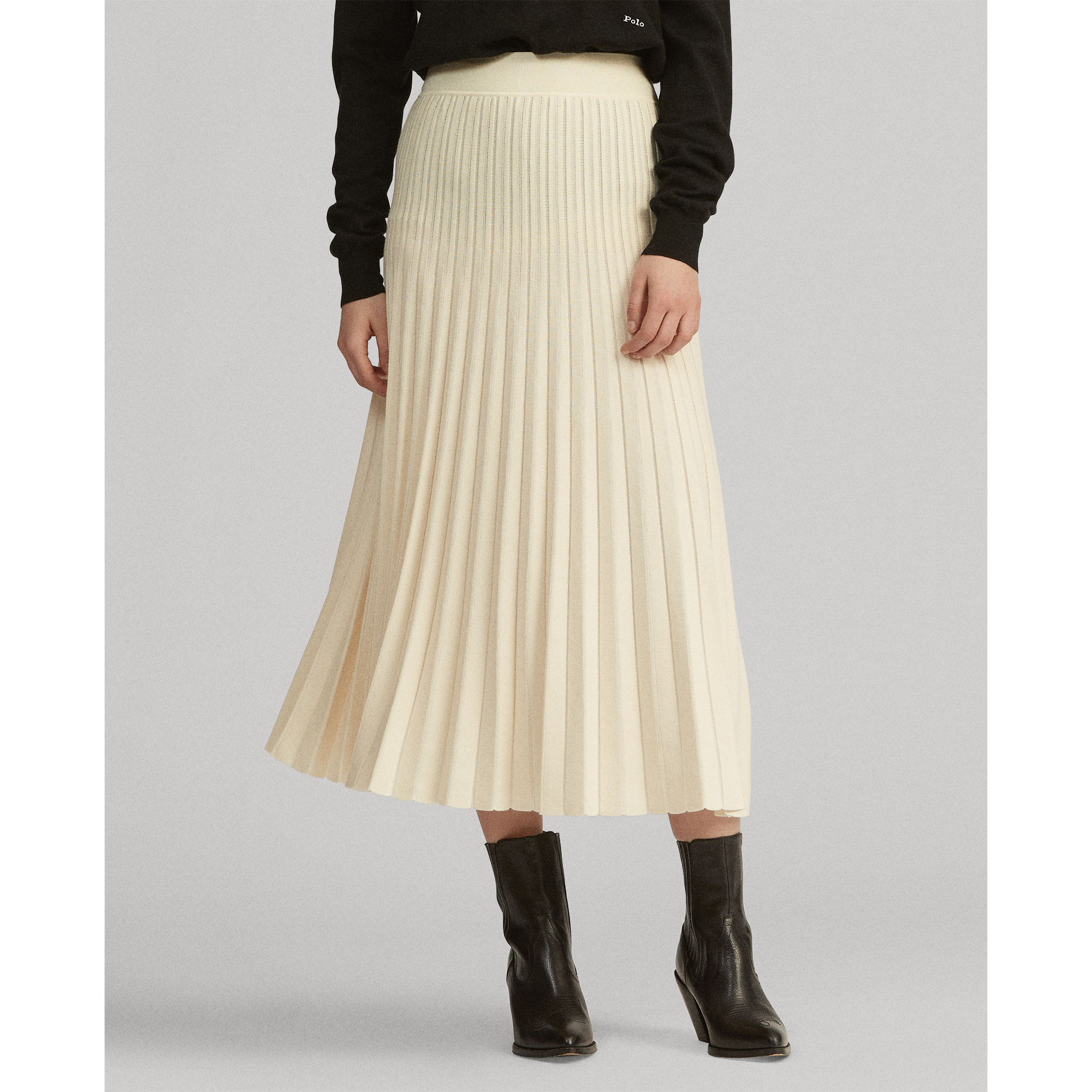 Ralph Lauren Pleated Merino Wool Midi Skirt. 3