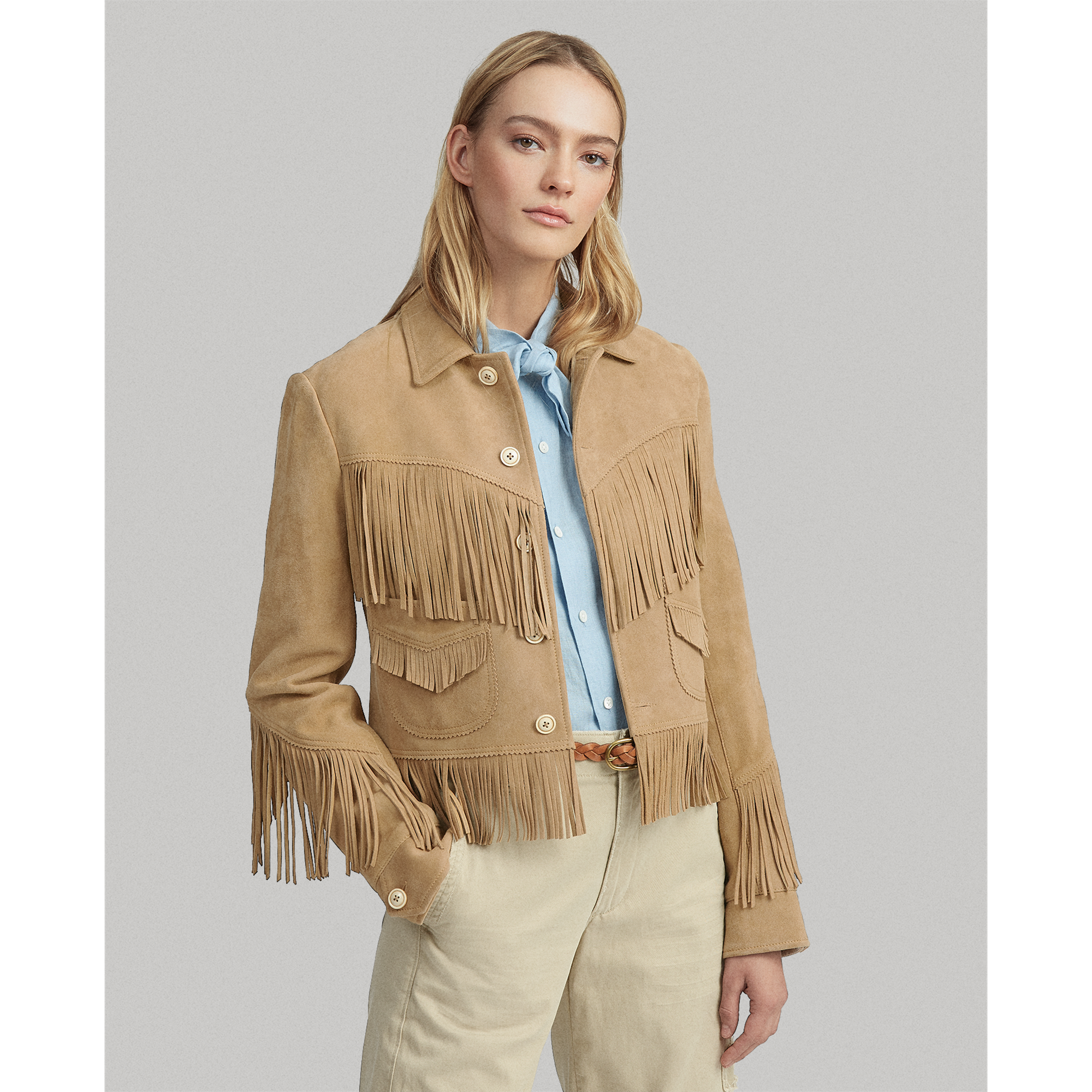 Ralph Lauren Veste en daim à bordure frangée. 1