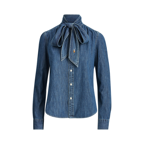 ralph lauren tie neck denim shirt