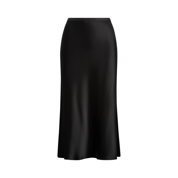 Flounced-Hem Satin Midi Skirt