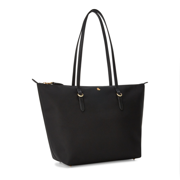 ralph lauren black nylon tote bag with gold initials