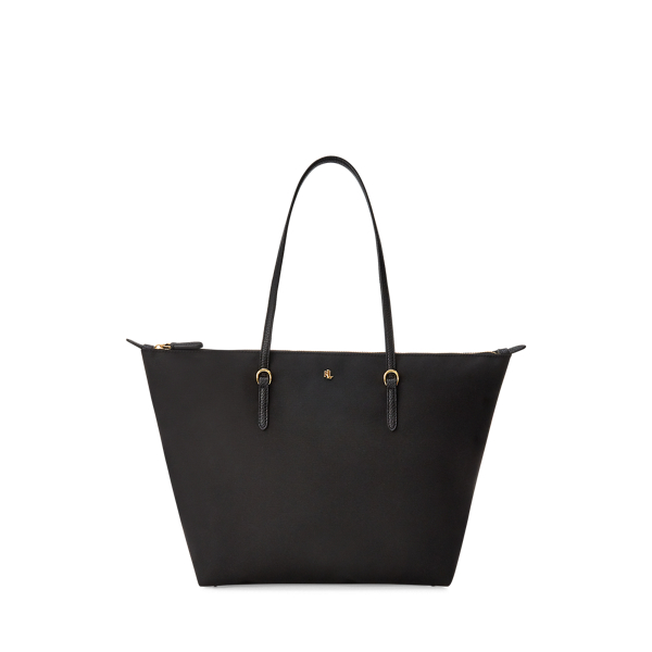 ralph lauren black nylon tote bag with gold initials