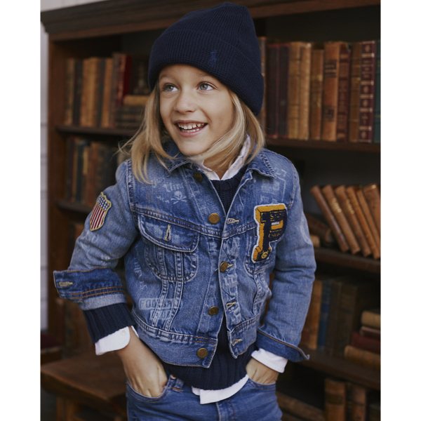 denim graphic trucker jacket