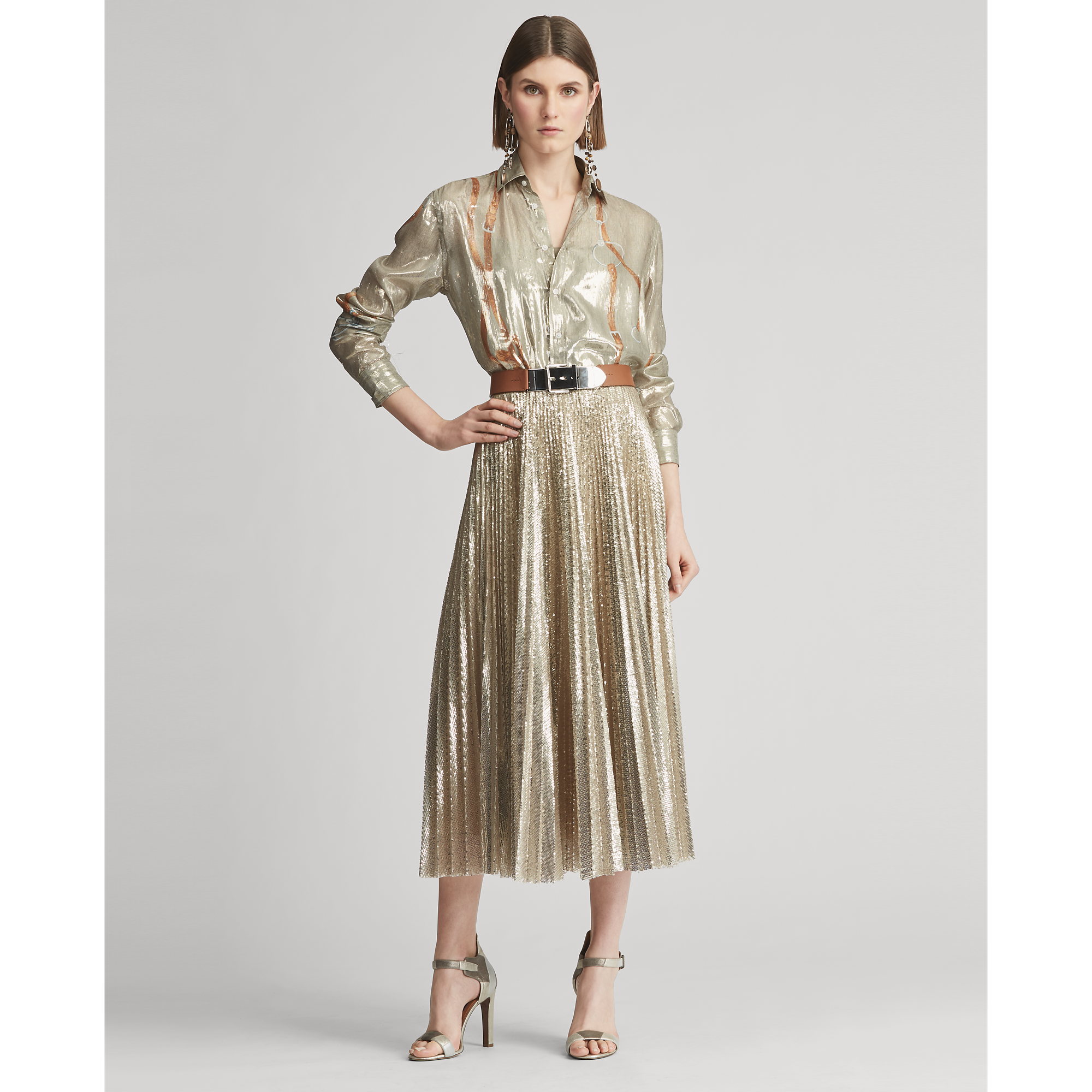 Ralph Lauren Adrien Bridle-Print Lamé Shirt. 3
