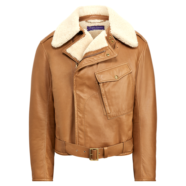 Purple Label Veste moto en cuir et mouton retourné 1