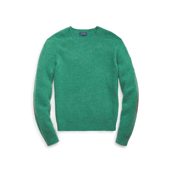 green sweater with elbow patches