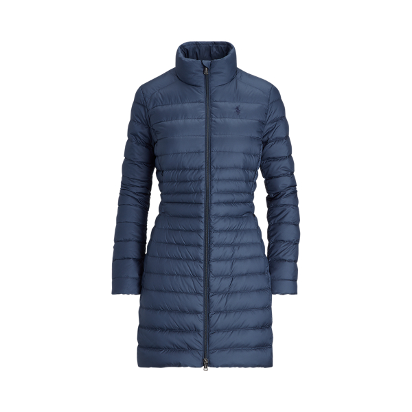 Verstaubarer, langer Daunenmantel