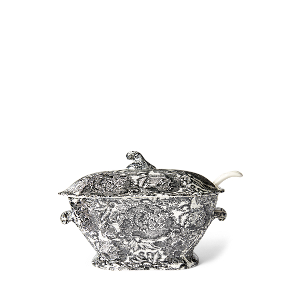 Polo Ralph Lauren X Burleigh Faded Peony 2-piece Earthware Soup Tureen & Ladle Set In Black