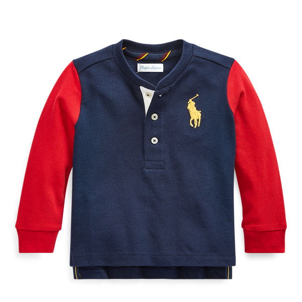 cotton mesh henley shirt