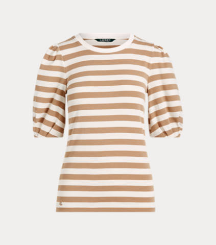 Striped Puff-Sleeve Cotton Top