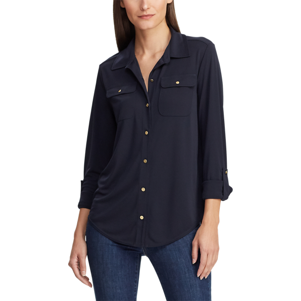 Shop Lauren Ralph Lauren Roll-tab Sleeve Shirt In Lauren Navy