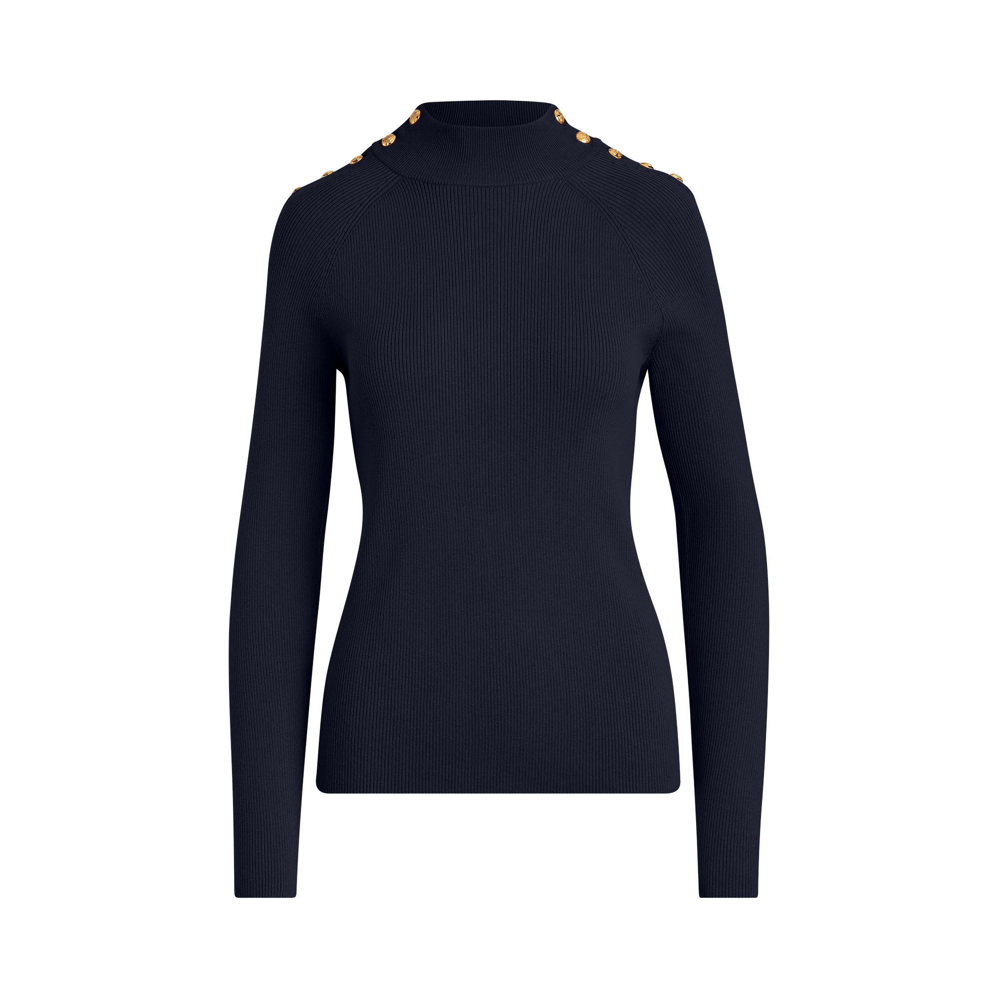 Ralph Lauren Button-Trim Mockneck Sweater. 1