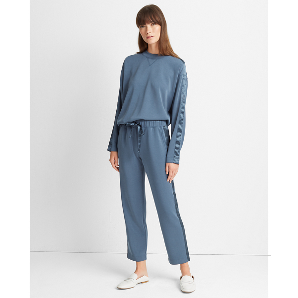 black pants with satin stripe