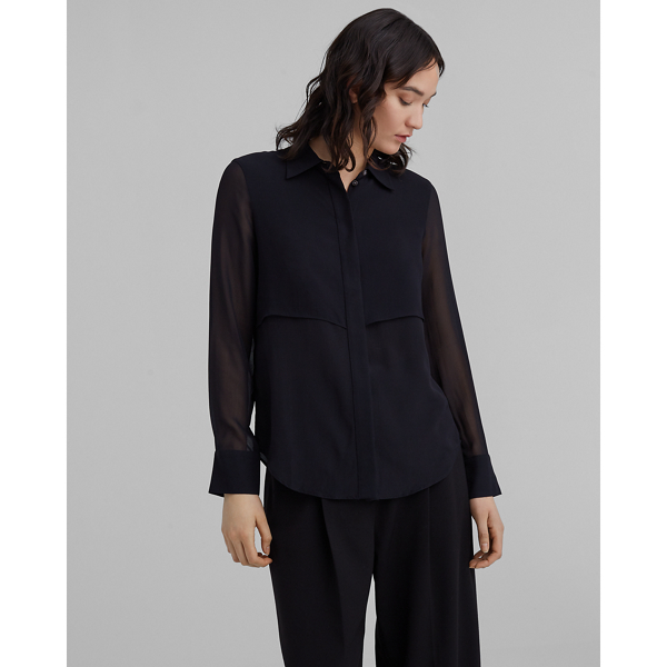 Image of Club Monaco Black Bernee Silk Shirt in Size XS