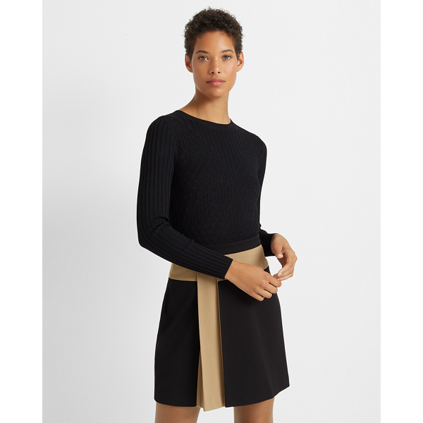 Image of Club Monaco Black/Beige Colorblock Mini Skirt in Size