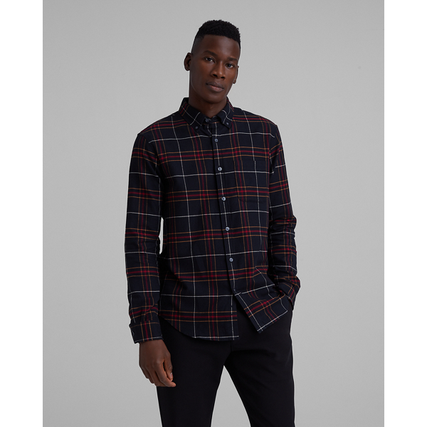 Image of Club Monaco Navy Multi Check Flannel Shirt in Size XS