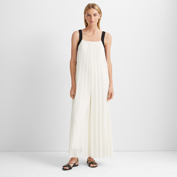 pleated white jumpsuit