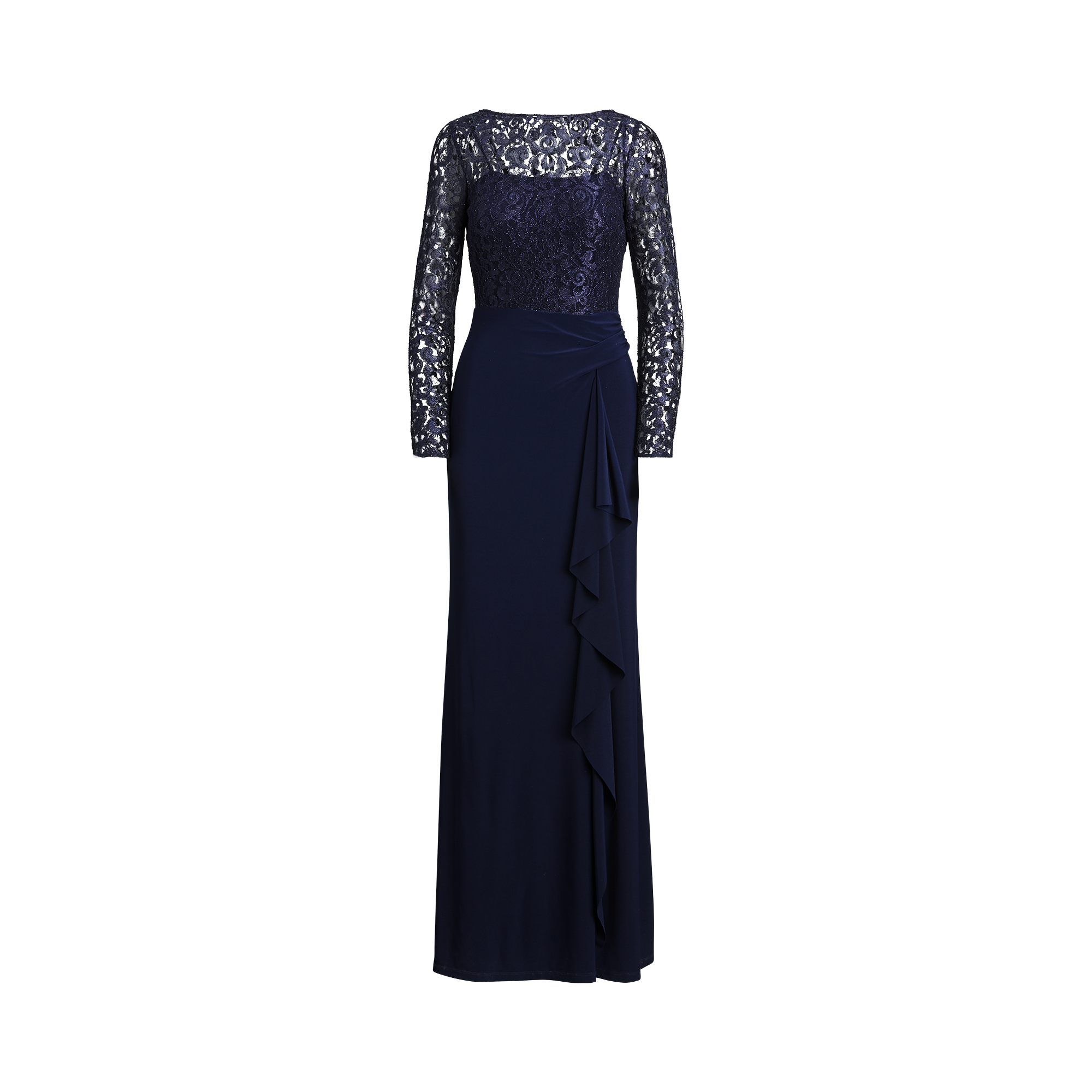 Ralph Lauren Lace-Bodice Jersey Gown. 1