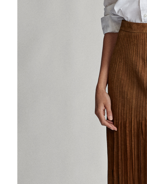 Fringe-Trim Suede Skirt