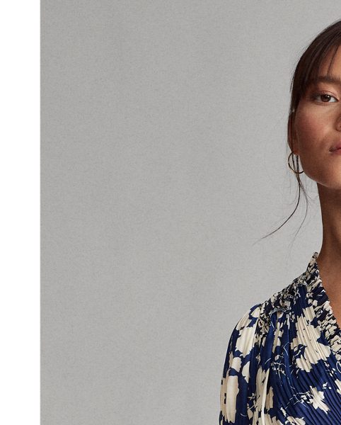 Pleated Floral-Print Dress