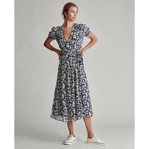 POLO RALPH LAUREN FLORAL CREPE WRAP DRESS