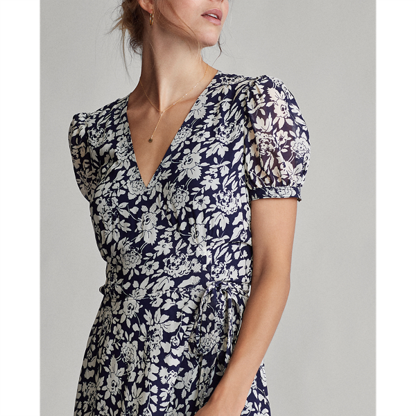 POLO RALPH LAUREN FLORAL CREPE WRAP DRESS