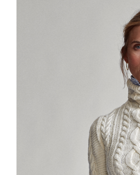 Aran-Knit Turtleneck Sweater