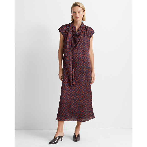 Product Club Monaco Blue Multi Drape Neck Dress In Size 0