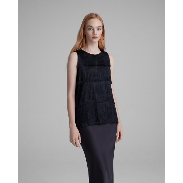 Image of Club Monaco Black Layered Fringe Top in Size XS