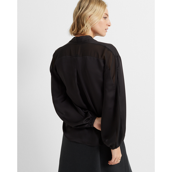 Image of Club Monaco Black Sheer Combo Blouse in Size S