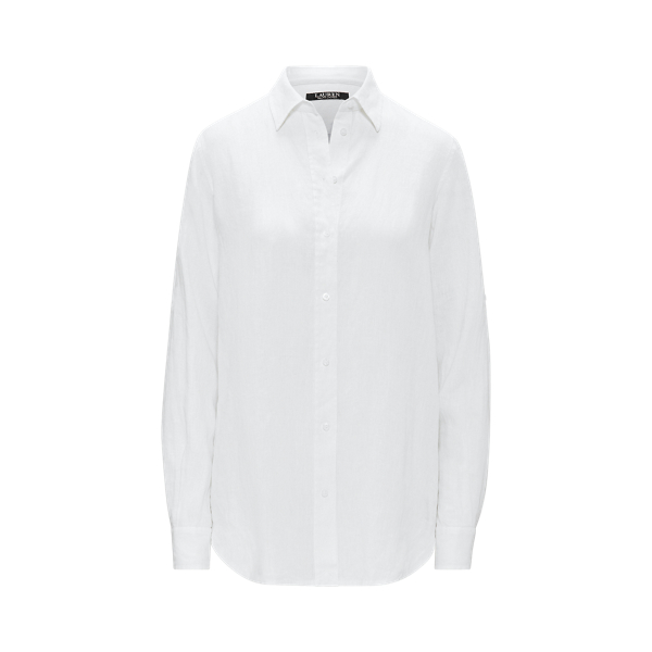 Shop Lauren Ralph Lauren Relaxed Fit Linen Roll Tab-sleeve Shirt In White