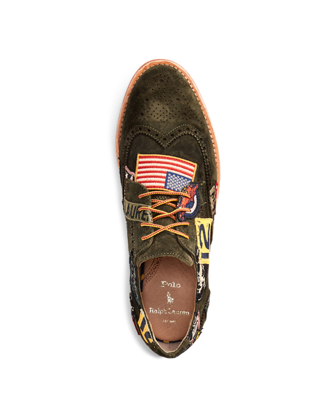 polo ralph lauren men's rhett wingtip patch oxford