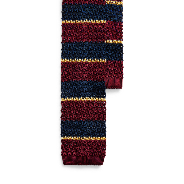 Ralph Lauren Striped Knit Silk Tie In Wine/navy/gold