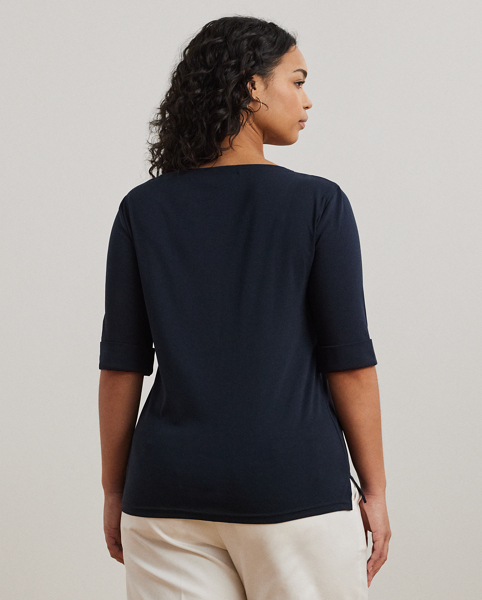 A boatneck and a slim fit define this top's sleek style, while an embroidered "LRL" monogram adds a signature touch.