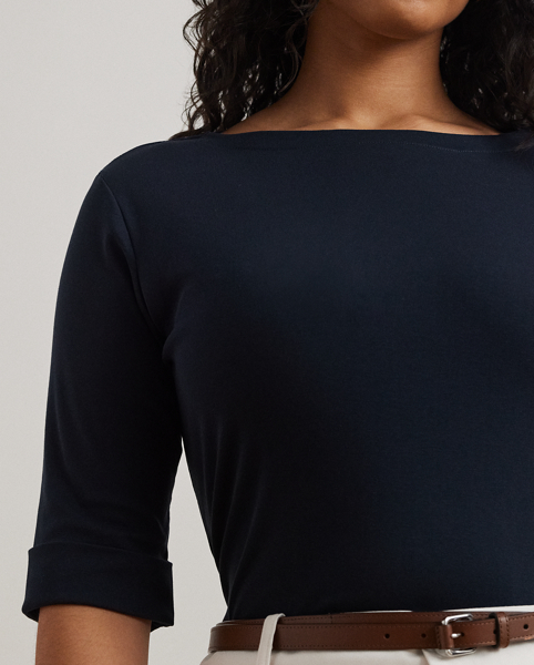 A boatneck and a slim fit define this top's sleek style, while an embroidered "LRL" monogram adds a signature touch.