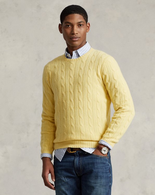 Polo Ralph Lauren Cotton Cable Jumper in Yellow for Men Mens Clothing Sweaters and knitwear 