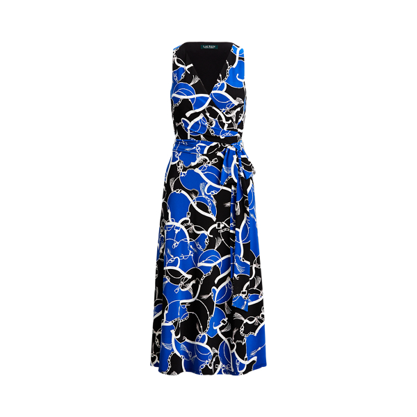 Lauren Ralph Lauren Print Tie-waist Jersey Dress In Sapphire Belting ...