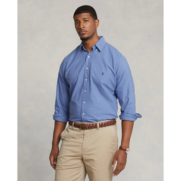 Shop Polo Ralph Lauren Garment-dyed Oxford Shirt In Bastille Blue