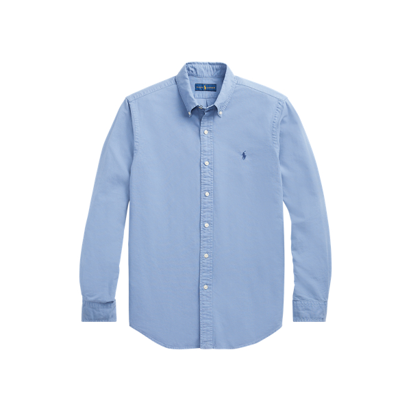 Shop Polo Ralph Lauren Garment-dyed Oxford Shirt In Bastille Blue