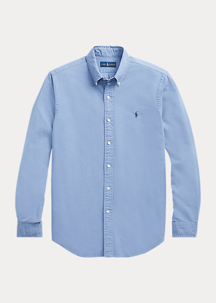 Shop Polo Ralph Lauren Garment-dyed Oxford Shirt In Bastille Blue