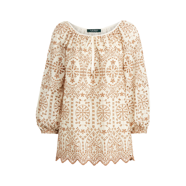 Eyelet Elbow-Sleeve Top
