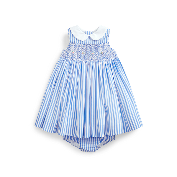 Ralph Lauren Babies' Bengal-stripe Dress & Bloomer In Blue Multi 