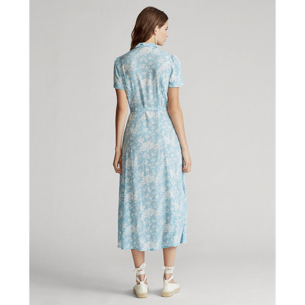 POLO RALPH LAUREN FLORAL CREPE MIDI DRESS