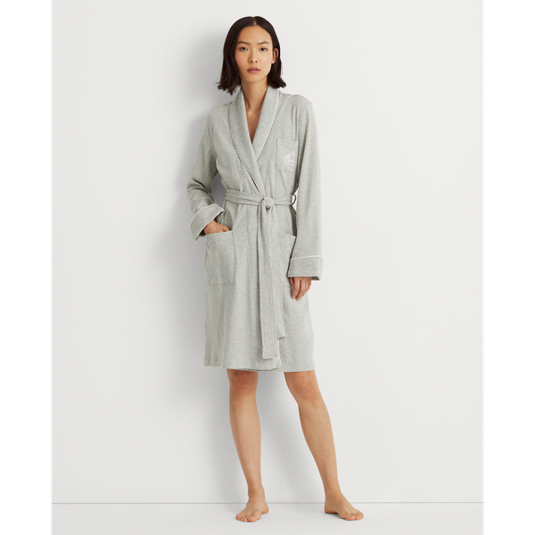 Shop Lauren Ralph Lauren Short Shawl-collar Robe In Heather Grey