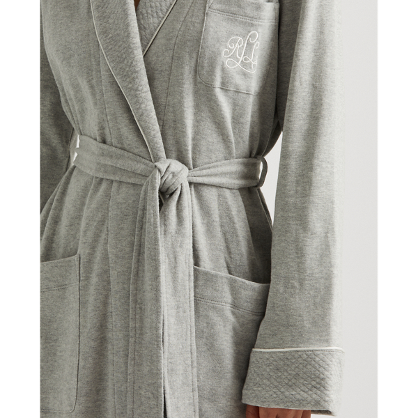 Shop Lauren Ralph Lauren Short Shawl-collar Robe In Heather Grey
