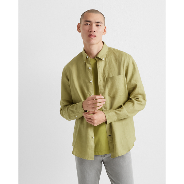 Image of Club Monaco Medium Green Slim Linen Shirt in Size XL
