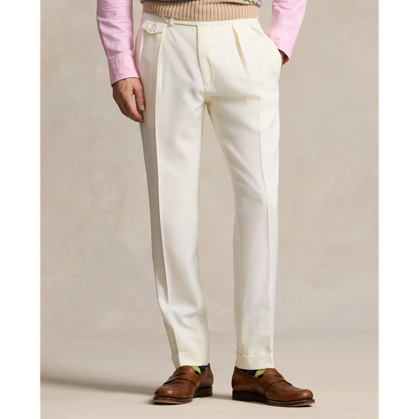 Shop Ralph Lauren Pleated Wool Barathea Trouser In Cream