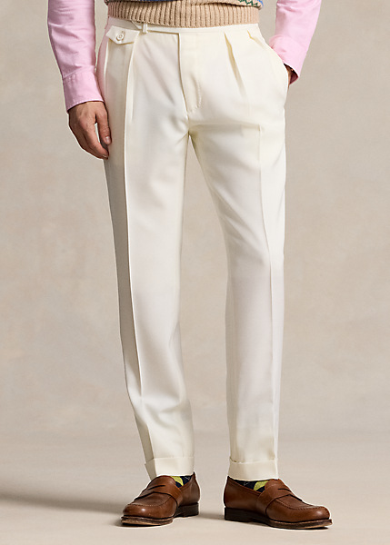 Shop Ralph Lauren Pleated Wool Barathea Trouser In Cream